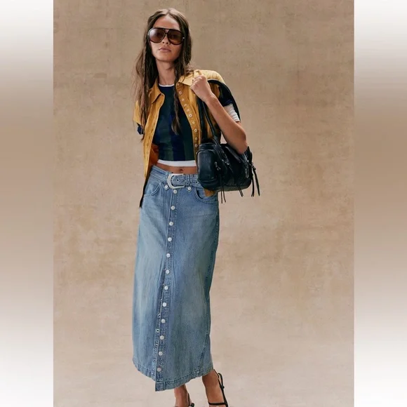 We The Free Astoria Denim Maxi Skirt Sz- 26